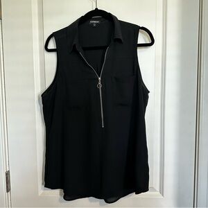 Express Black Chiffon Sleeveless Zip-Front Collared Top